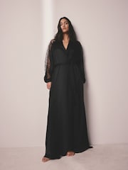 AIYLA Black Lace & Satin Long Robe - Image 1 of 10