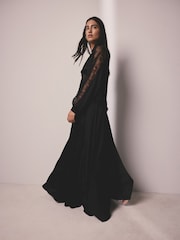AIYLA Black Lace & Satin Long Robe - Image 2 of 10
