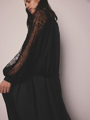 AIYLA Black Lace & Satin Long Robe - Image 3 of 10