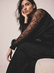 AIYLA Black Lace & Satin Long Robe - Image 4 of 10