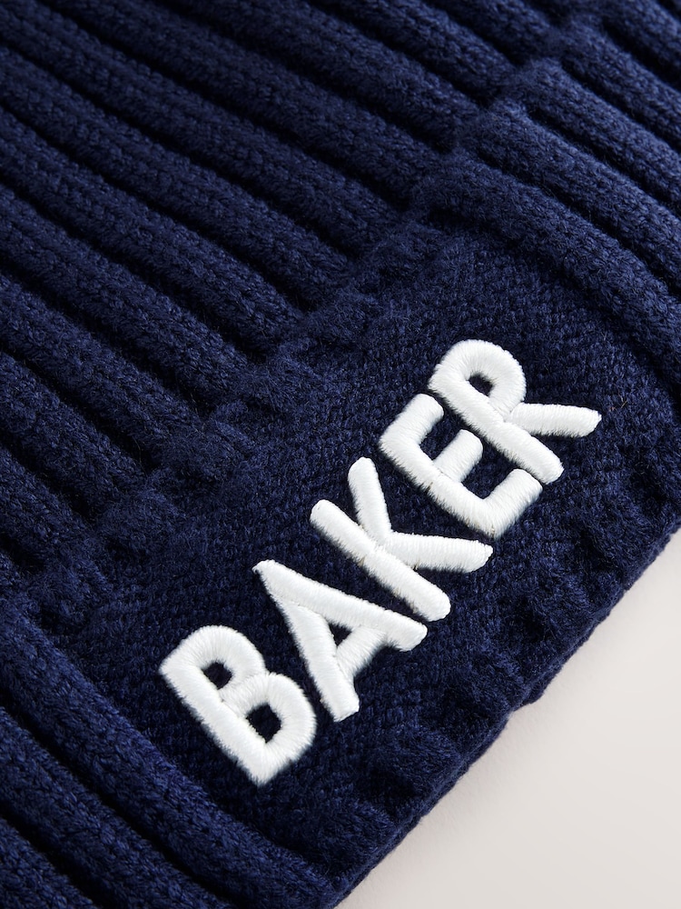 Baker by Ted Baker Navy Logo Knitted Pom Hat and Mittens Set - Image 2 of 5 Baker by Ted Baker Navy Logo Knitted Pom Hat and Mittens Set - Image 2 of 5