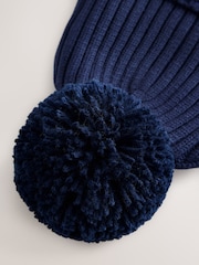 Baker by Ted Baker Navy Logo Knitted Pom Hat and Mittens Set - Image 3 of 5