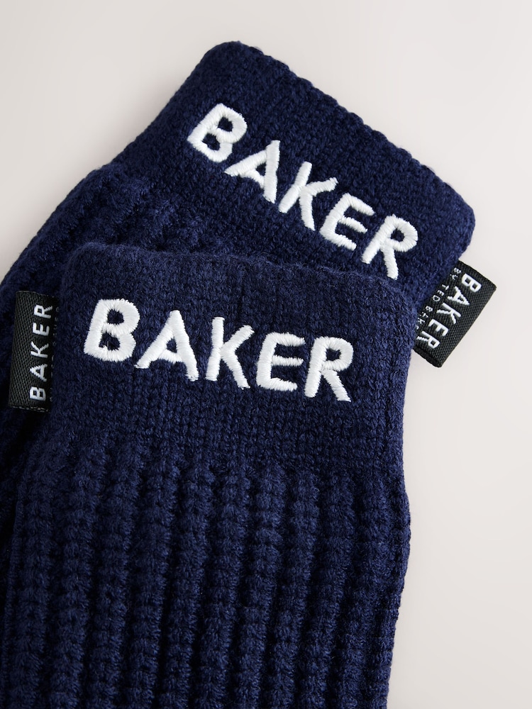 Baker by Ted Baker Navy Logo Knitted Pom Hat and Mittens Set - Image 5 of 5 Baker by Ted Baker Navy Logo Knitted Pom Hat and Mittens Set - Image 5 of 5