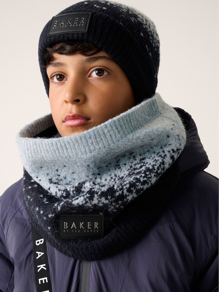 Baker by Ted Baker Navy Blue Ombre Beanie and Snood Set - Image 1 of 5 Baker by Ted Baker Navy Blue Ombre Beanie and Snood Set - Image 1 of 5