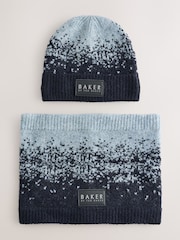 Baker by Ted Baker Navy Blue Ombre Beanie and Snood Set - Image 4 of 5