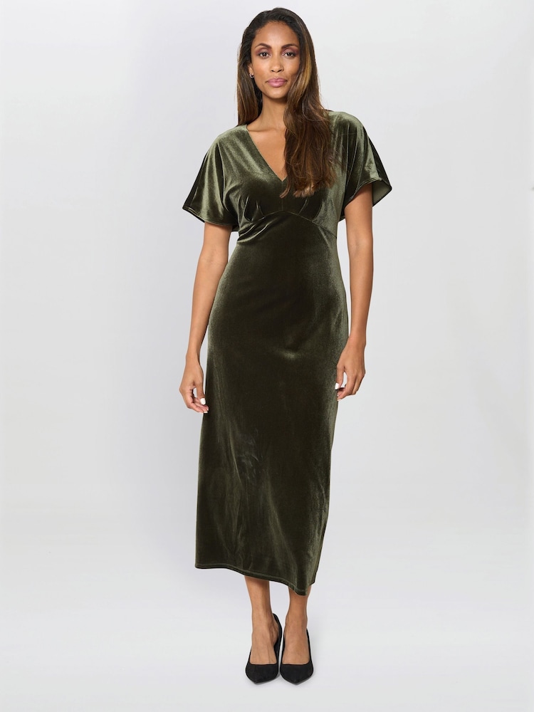 Gina Bacconi Green Bev Velvet Midi Dress - Image 1 of 6 Gina Bacconi Green Bev Velvet Midi Dress - Image 1 of 6