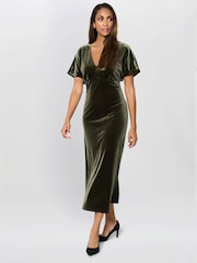 Gina Bacconi Green Bev Velvet Midi Dress - Image 3 of 6