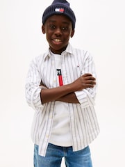 Tommy Hilfiger White Festive Regular Fit Stripe Oxford Shirt - Image 1 of 5