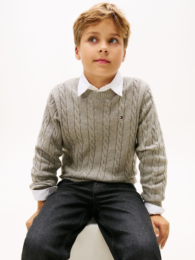 Tommy Hilfiger Grey Essential Cable Knit Jumper - Image 1 of 6