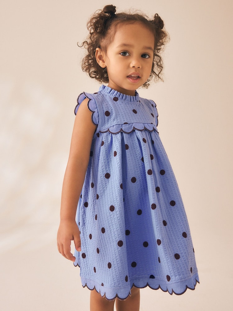 Blue Spot Sleeveless Scallop Detail Summer Dress (3mths-7yrs) - Image 1 of 8 Blue Spot Sleeveless Scallop Detail Summer Dress (3mths-7yrs) - Image 1 of 8