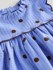 Blue Spot Sleeveless Scallop Detail Summer Dress (3mths-7yrs) - Image 7 of 8