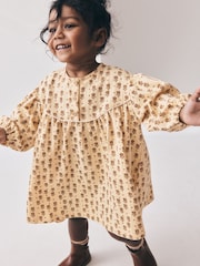 Neutral/Blumenmuster - Long Puff Sleeve Dress (3mths-7yrs) - Bild 1 von 9
