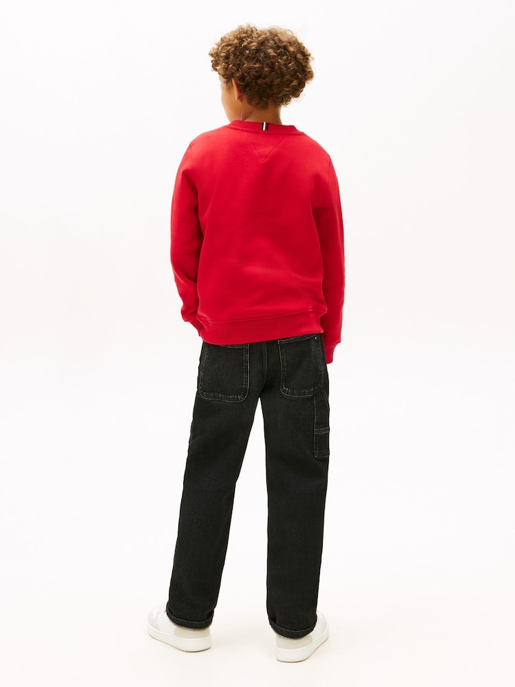 Tommy Hilfiger Red Heritage Flag Appliqué Crew Neck Sweatshirt - Image 2 of 5 Tommy Hilfiger Red Heritage Flag Appliqué Crew Neck Sweatshirt - Image 2 of 5