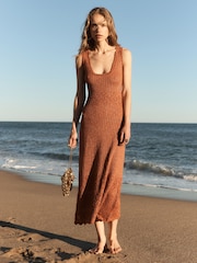 BHOEM Metallic Gold Orange Knitted Sleeveless Midi Dress - Image 1 of 6