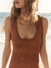 BHOEM Metallic Gold Orange Knitted Sleeveless Midi Dress - Image 5 of 6