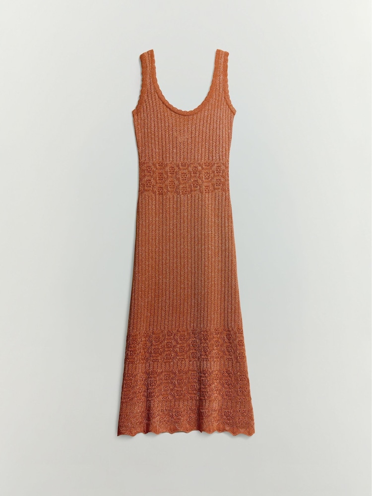 BHOEM Metallic Gold Orange Knitted Sleeveless Midi Dress - Image 6 of 6