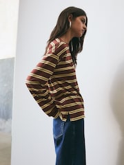 BHOEM Striped Long Sleeve Brown T-Shirt With Embroidery Detail - Image 4 of 6