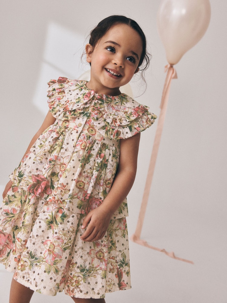 Floral Sleeveless Lace Collar Tiered Dress (3mths-7yrs) - Image 2 of 9 Floral Sleeveless Lace Collar Tiered Dress (3mths-7yrs) - Image 2 of 9