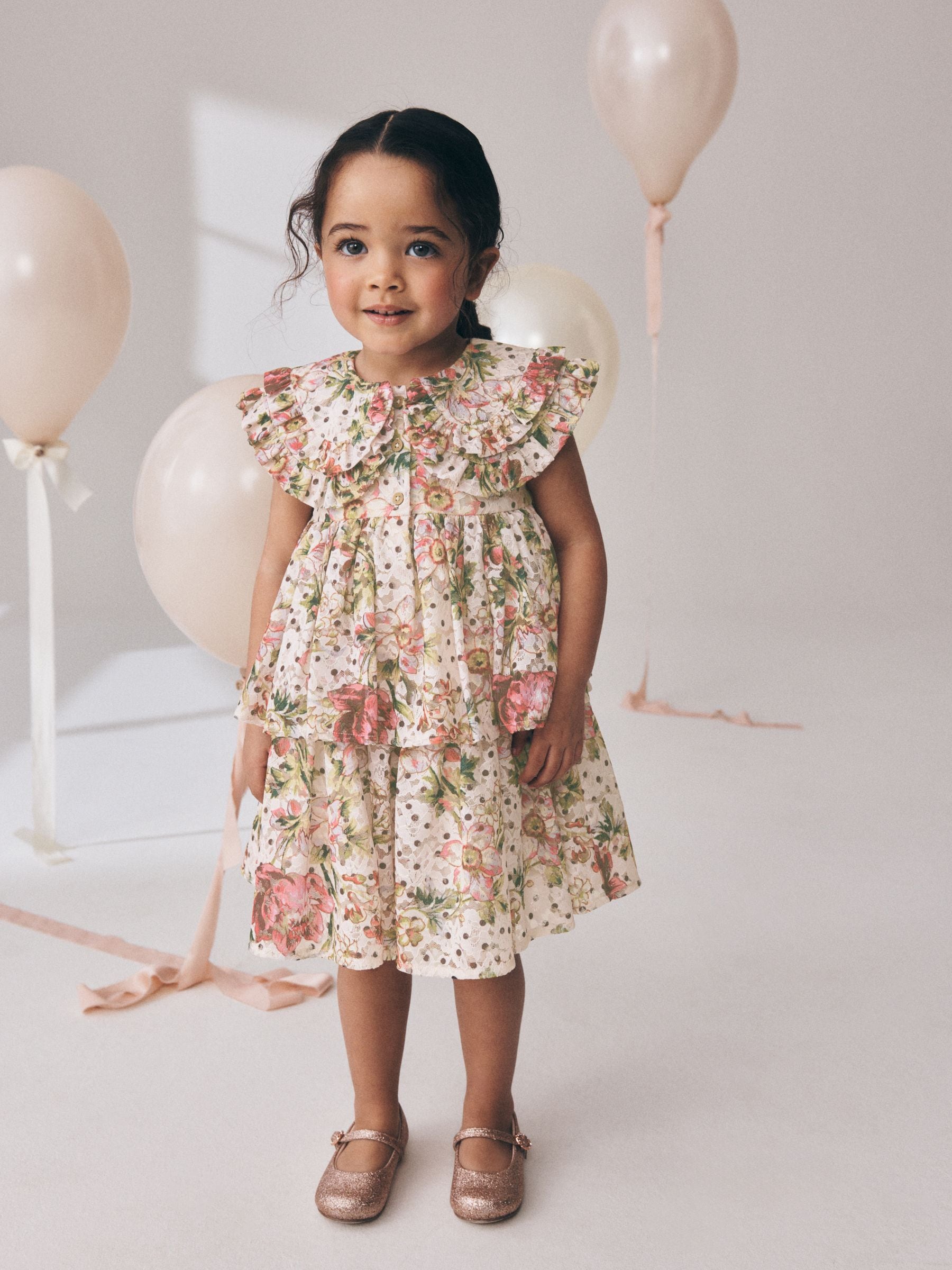 Buy Floral Sleeveless Lace Collar Tiered Dress (3mths-7yrs) from