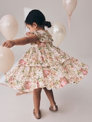 Floral Sleeveless Lace Collar Tiered Dress (3mths-7yrs) - Image 5 of 9