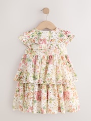 Floral Sleeveless Lace Collar Tiered Dress (3mths-7yrs) - Image 7 of 9