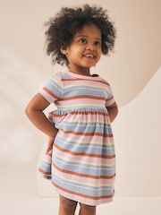 Blue Pink Stripe Short Sleeve Ribbed Dress (3mths-7yrs) - Image 2 of 8