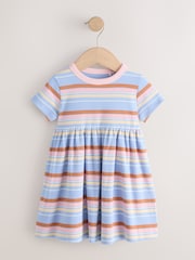 Blue Pink Stripe Short Sleeve Ribbed Dress (3mths-7yrs) - Image 5 of 8