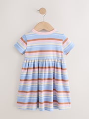 Blue Pink Stripe Short Sleeve Ribbed Dress (3mths-7yrs) - Image 6 of 8