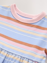 Blue Pink Stripe Short Sleeve Ribbed Dress (3mths-7yrs) - Image 8 of 8