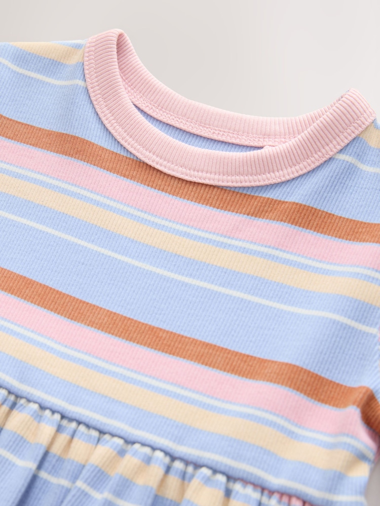 Blue Pink Stripe Short Sleeve Ribbed Dress (3mths-7yrs) - Image 8 of 8