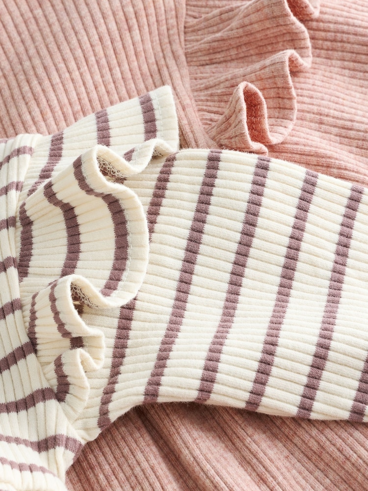 Neutral Stripe/Pale Pink Long Sleeve Frill Sleeve Ribbed Dresses 2 Pack (3mths-7yrs) - Image 10 of 10 Neutral Stripe/Pale Pink Long Sleeve Frill Sleeve Ribbed Dresses 2 Pack (3mths-7yrs) - Image 10 of 10