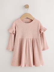 Neutral Stripe/Pale Pink Long Sleeve Frill Sleeve Ribbed Dresses 2 Pack (3mths-7yrs) - Image 7 of 10