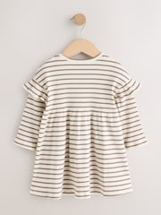 Neutral Stripe/Pale Pink Long Sleeve Frill Sleeve Ribbed Dresses 2 Pack (3mths-7yrs) - Image 8 of 10