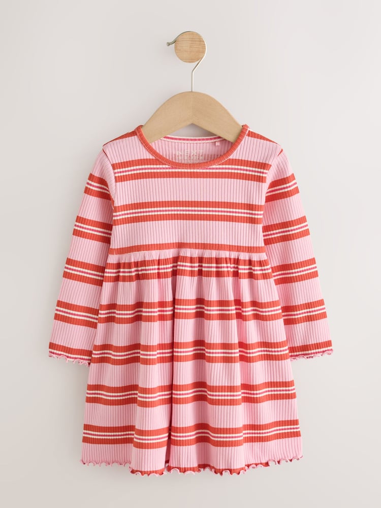 Green Stripe/Navy Spot/Red Stripe Long Sleeve Ribbed Dresses 3 Pack (3mths-7yrs) - Image 2 of 7 Green Stripe/Navy Spot/Red Stripe Long Sleeve Ribbed Dresses 3 Pack (3mths-7yrs) - Image 2 of 7