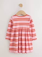 Green Stripe/Navy Spot/Red Stripe Long Sleeve Ribbed Dresses 3 Pack (3mths-7yrs) - Image 5 of 7