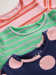 Green Stripe/Navy Spot/Red Stripe Long Sleeve Ribbed Dresses 3 Pack (3mths-7yrs) - Image 6 of 7