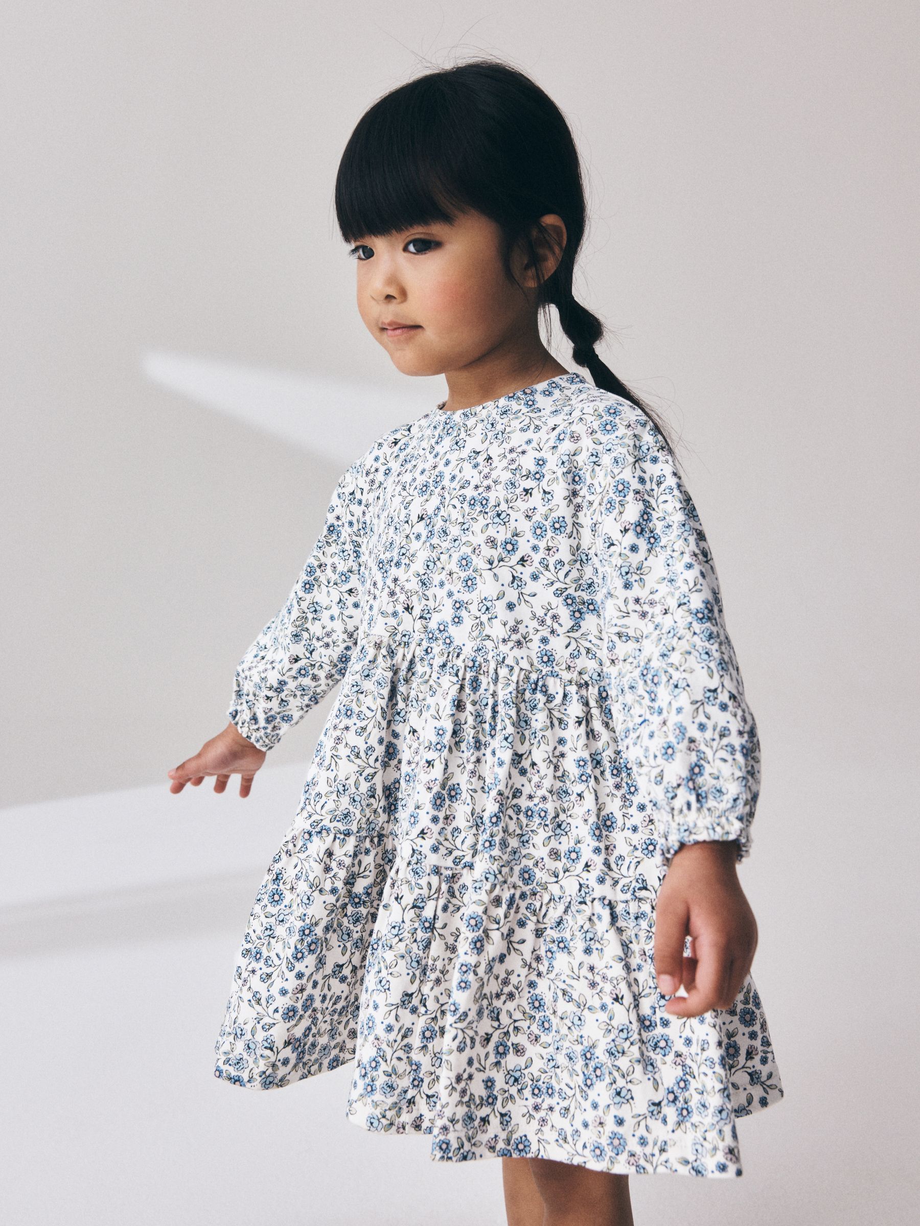 Buy Ecru Blue Ditsy Long Sleeve Tiered Dress (3mths-7yrs) from