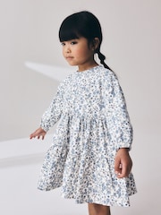 Ecru Blue Ditsy Long Sleeve Tiered Dress (3mths-7yrs) - Image 1 of 9