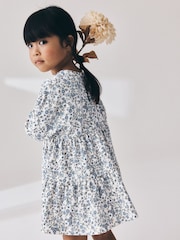 Ecru Blue Ditsy Long Sleeve Tiered Dress (3mths-7yrs) - Image 2 of 9