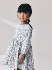 Ecru Blue Ditsy Long Sleeve Tiered Dress (3mths-7yrs) - Image 3 of 9