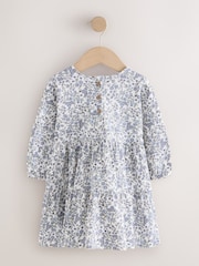 Ecru Blue Ditsy Long Sleeve Tiered Dress (3mths-7yrs) - Image 7 of 9