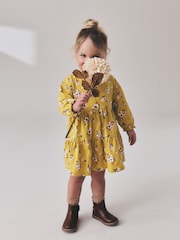 Ochre Yellow Floral Long Sleeve Tiered Dress (3mths-7yrs) - Image 1 of 8