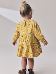 Ochre Yellow Floral Long Sleeve Tiered Dress (3mths-7yrs) - Image 3 of 8