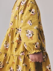 Ochre Yellow Floral Long Sleeve Tiered Dress (3mths-7yrs) - Image 4 of 8