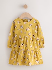 Ochre Yellow Floral Long Sleeve Tiered Dress (3mths-7yrs) - Image 5 of 8