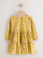 Ochre Yellow Floral Long Sleeve Tiered Dress (3mths-7yrs) - Image 6 of 8
