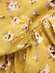 Ochre Yellow Floral Long Sleeve Tiered Dress (3mths-7yrs) - Image 7 of 8