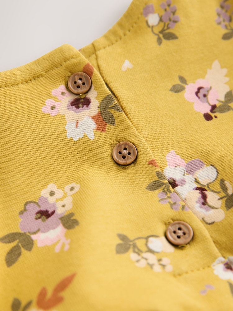 Ochre Yellow Floral Long Sleeve Tiered Dress (3mths-7yrs) - Image 8 of 8