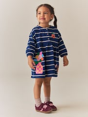 Navy Stripe Ladybird Long Sleeve Button Dress (3mths-7yrs) - Image 1 of 9