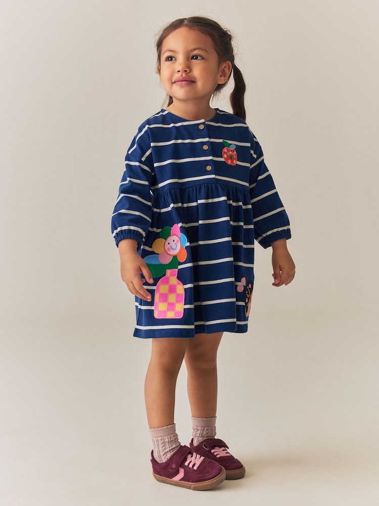 Navy Stripe Ladybird Long Sleeve Button Dress (3mths-7yrs) - Image 1 of 9